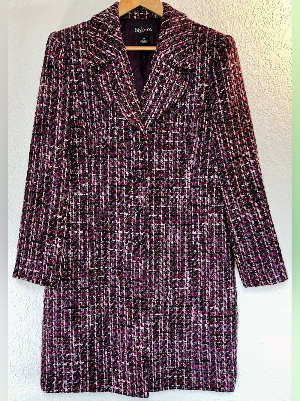 Style & Co. Aubergine & Black Tweed Overcoat